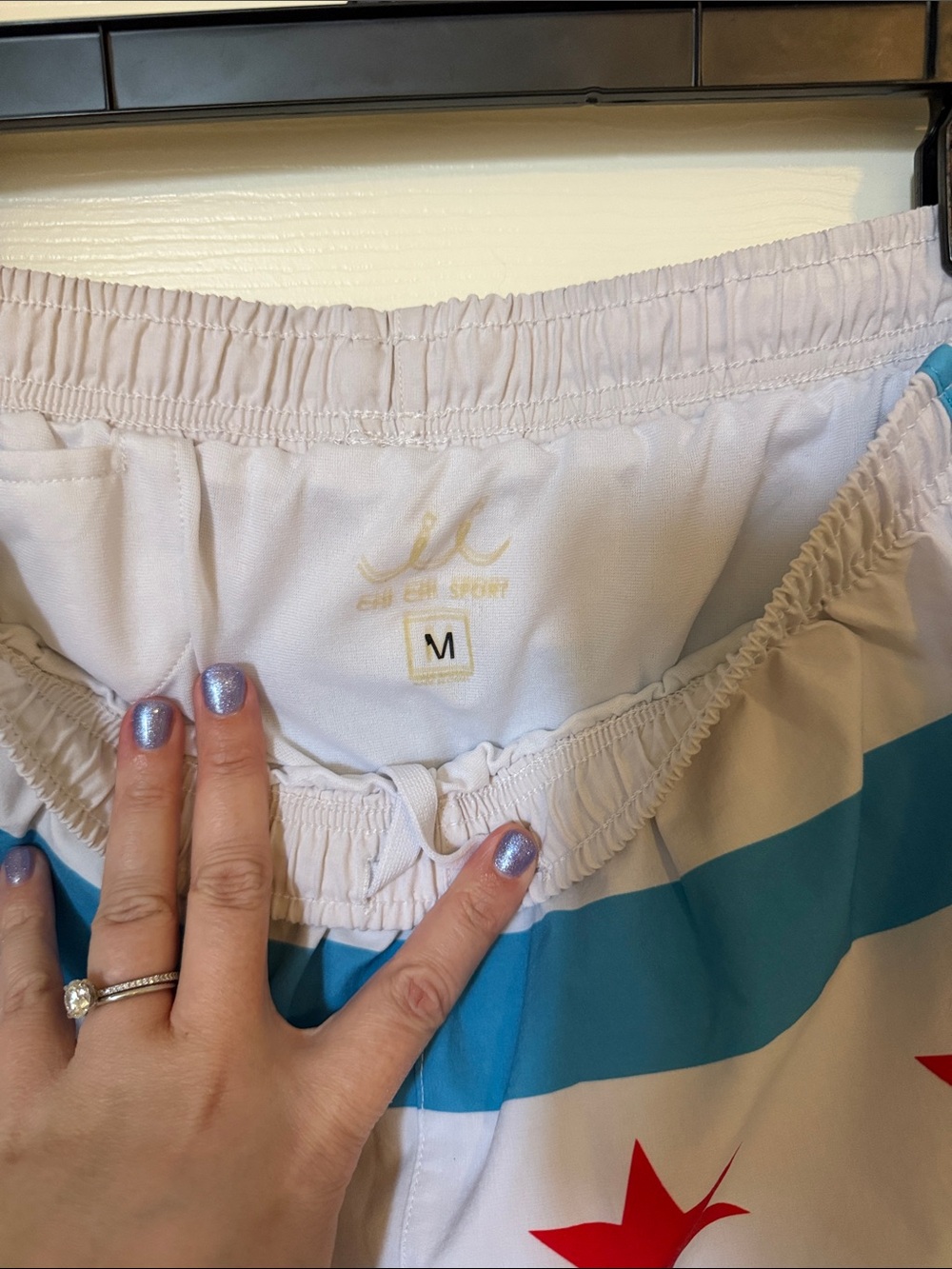 Women’s White Athletic Shorts with Chicago Flag - Picture 3 of 6
